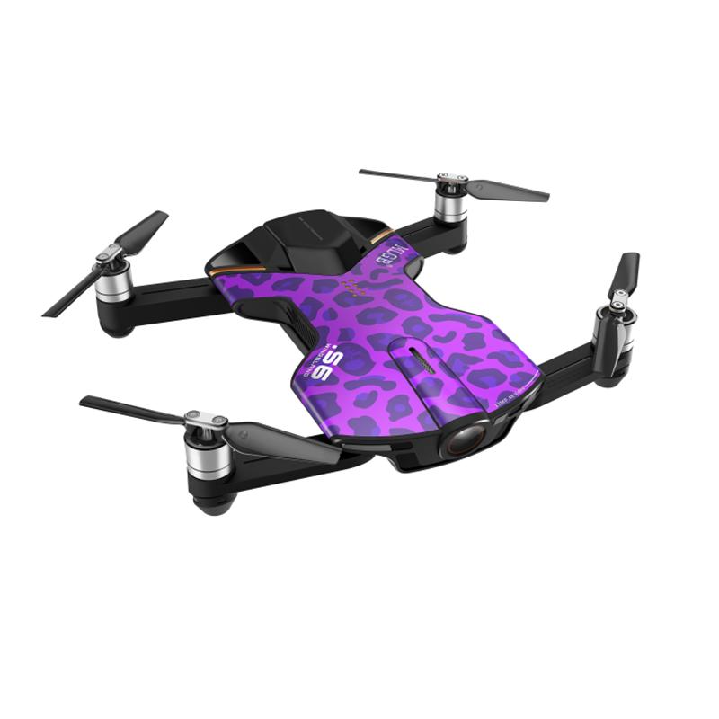 Wingsland S6 WiFi FPV with 4K UHD Camera Integrated Obstacle Avoidance Pocket Selfie Purple Leopard Remote Control Drone Quadcopter with Two Batteries LED Searchlight